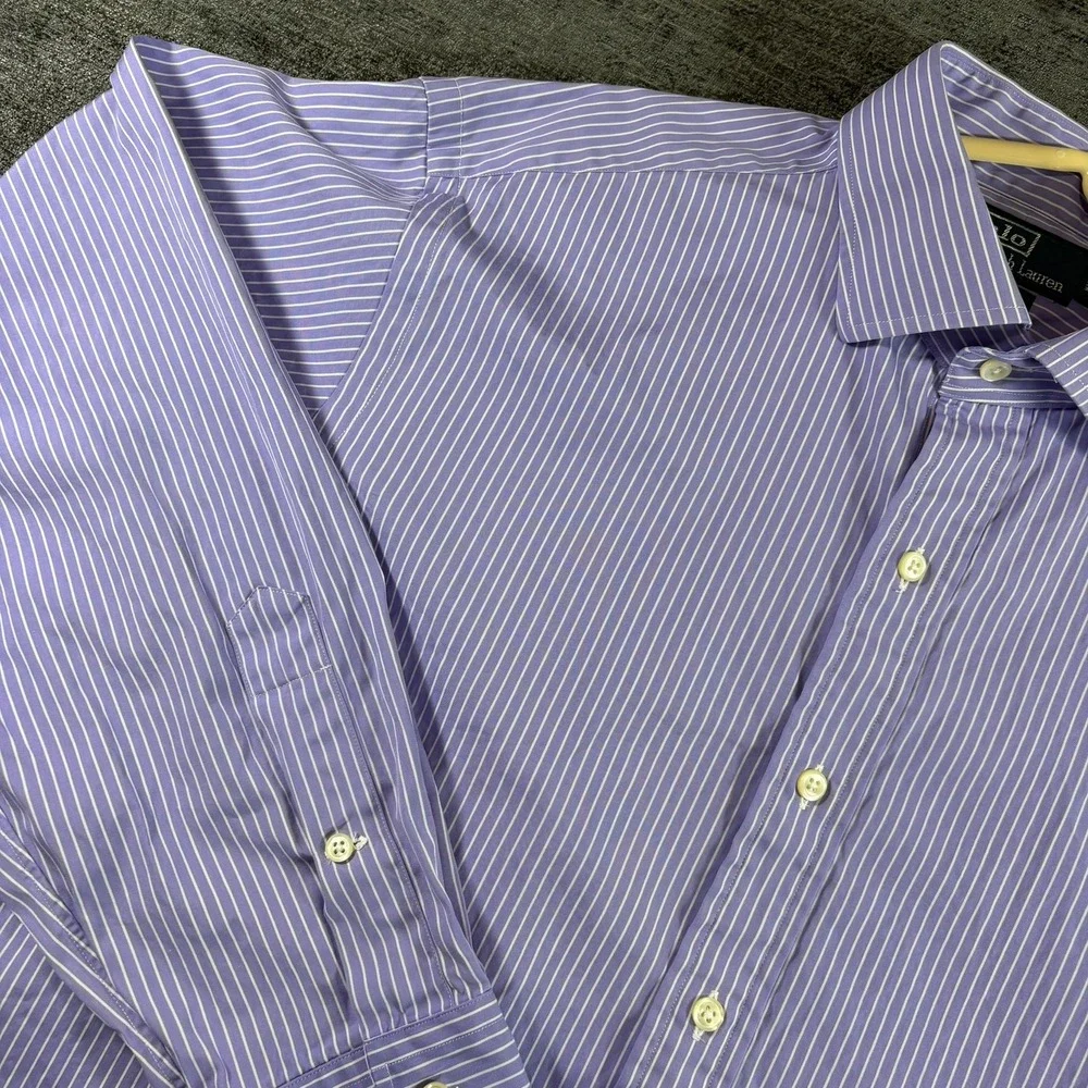 Polo Ralph Lauren Button Down Mens 16.5 32/33 Purple White Striped Classic Fit